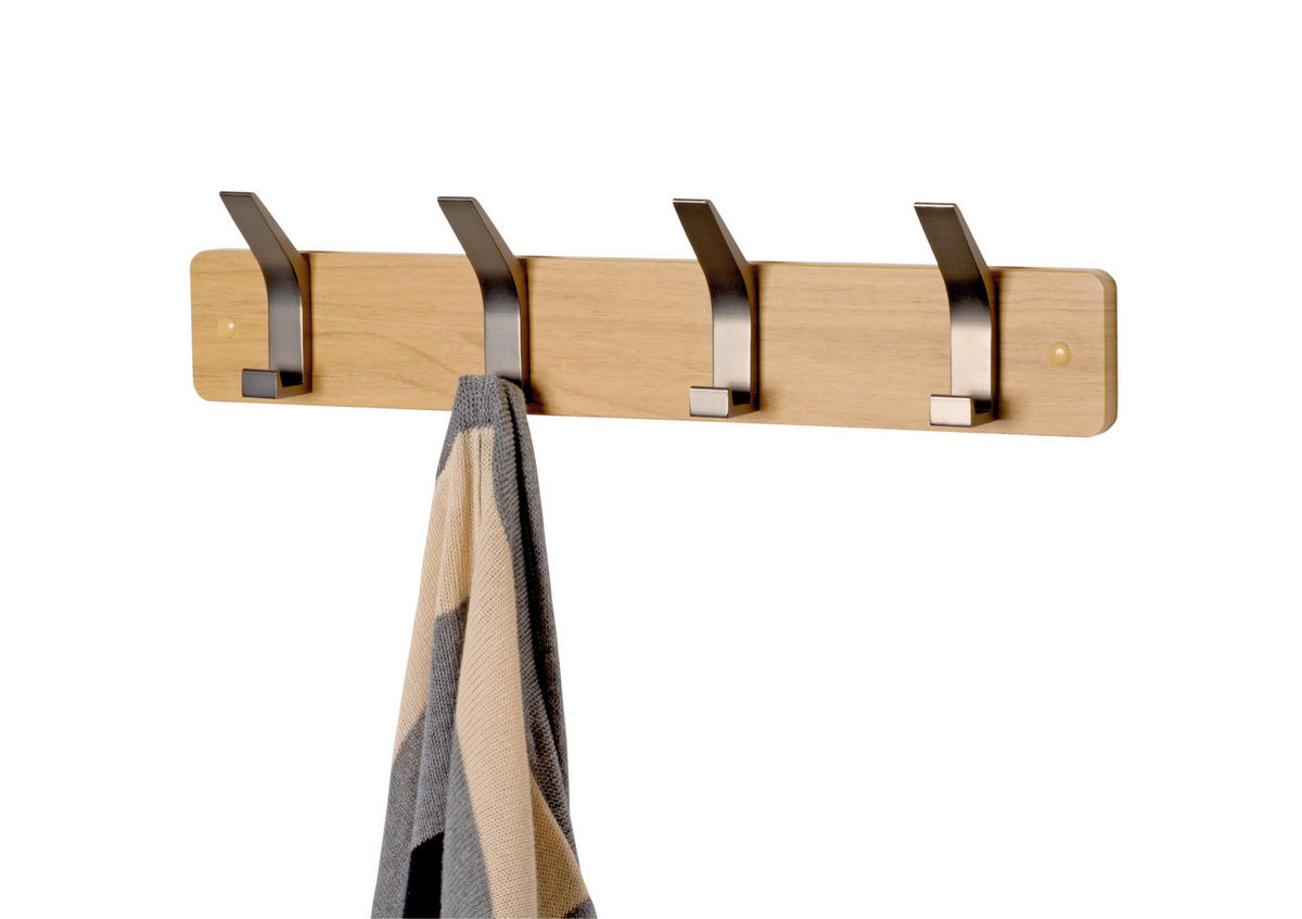 HAKENLEISTE  in Eichefarben, Edelstahlfarben  - Edelstahlfarben/Eichefarben, MODERN, Holzwerkstoff/Metall (45/10/6cm)