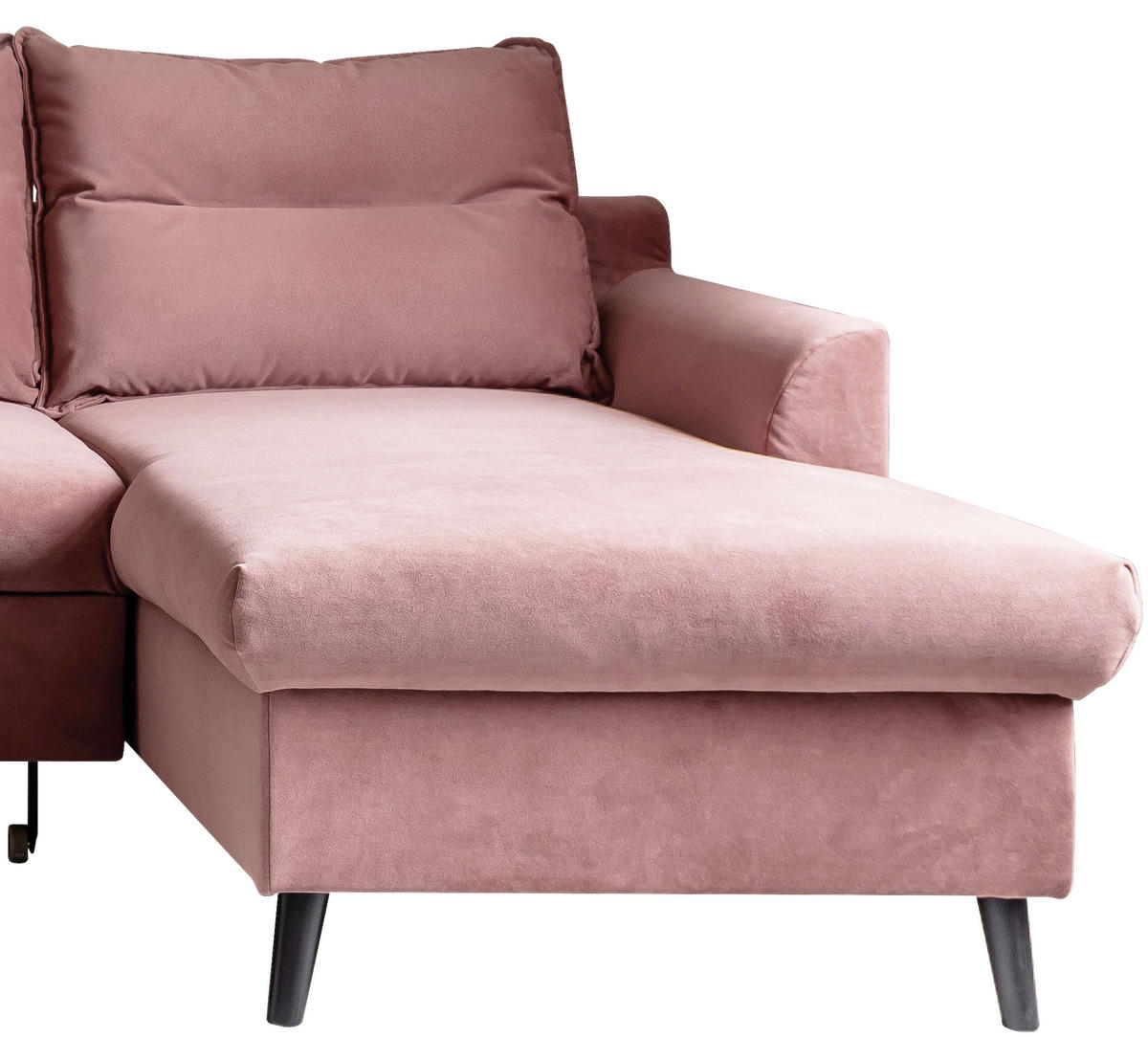 ECKSCHLAFSOFA Stylish Stan Velours Altrosa  inkl. Rückenkissen, Bettkasten, Schlaffunktion  - Schwarz/Altrosa, Basics, Holz/Textil (230/150cm) - MID.YOU