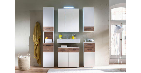 BADEZIMMER - Eichefarben/Weiß, Design, Glas/Holzwerkstoff (170/194/35cm) - Xora