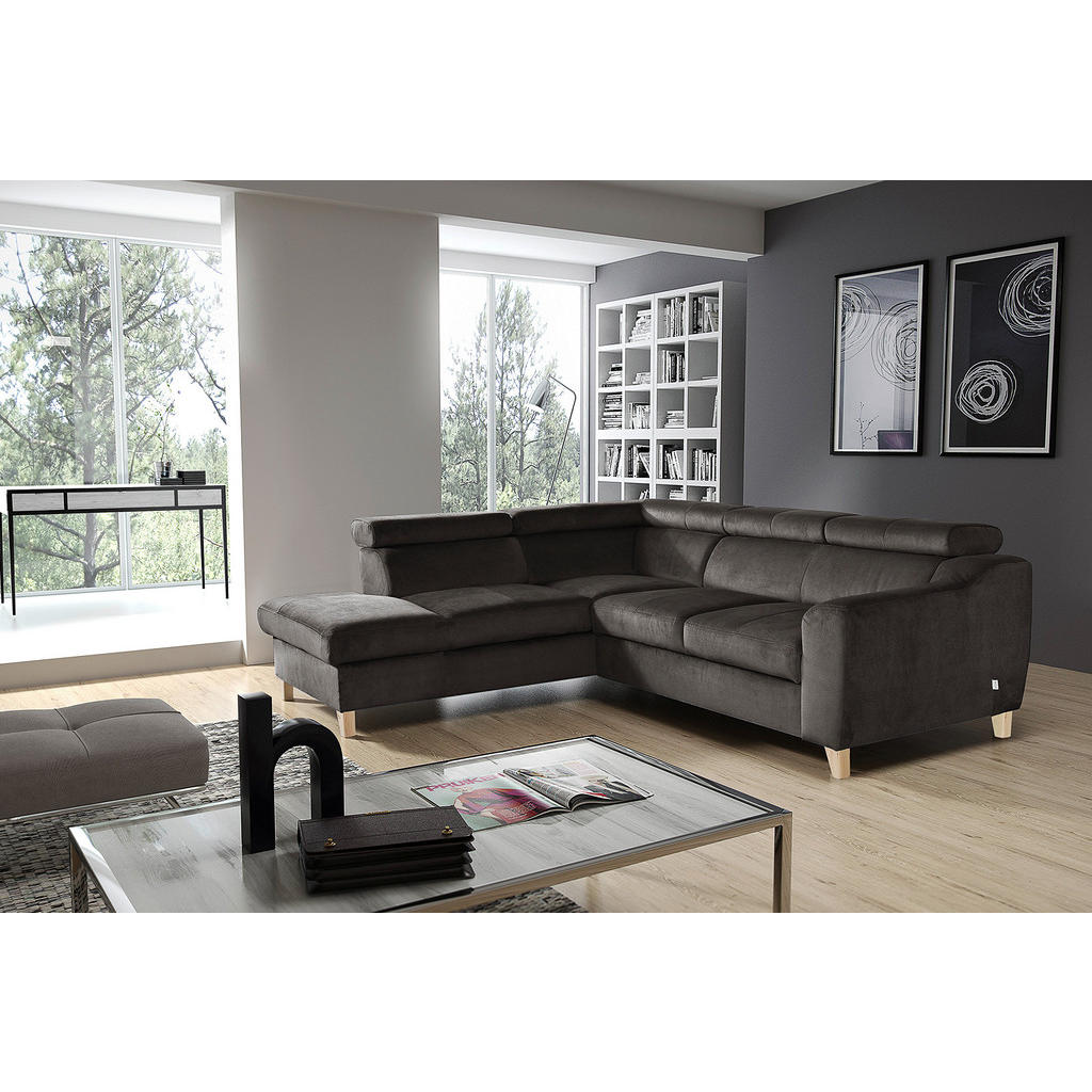 Thumbnail - Livetastic Ecksofa, Dunkelgrau, Textil, Buche, 4-Sitzer, Ottomane links, L-Form, 245x208 cm, Made in EU, Bettkasten erhä...