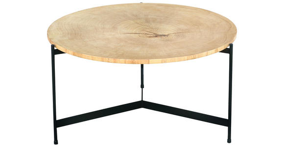 COUCHTISCH Baumscheibe Eiche furniert 70/70/38 cm rund Schwarz, Eichefarben - Eichefarben/Schwarz, Design, Holz/Holzwerkstoff (70/70/38cm) - Waldwelt