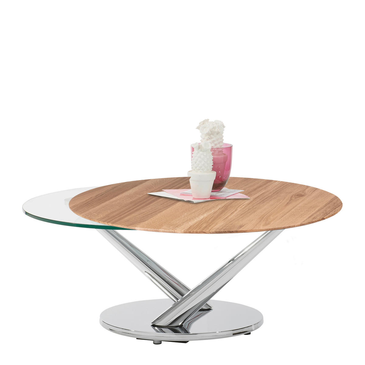 COUCHTISCH in Holz, Metall, Glas 80-128/80/40 cm  - Klar/Chromfarben, Design, Glas/Holz (80-128/80/40cm) - Naos