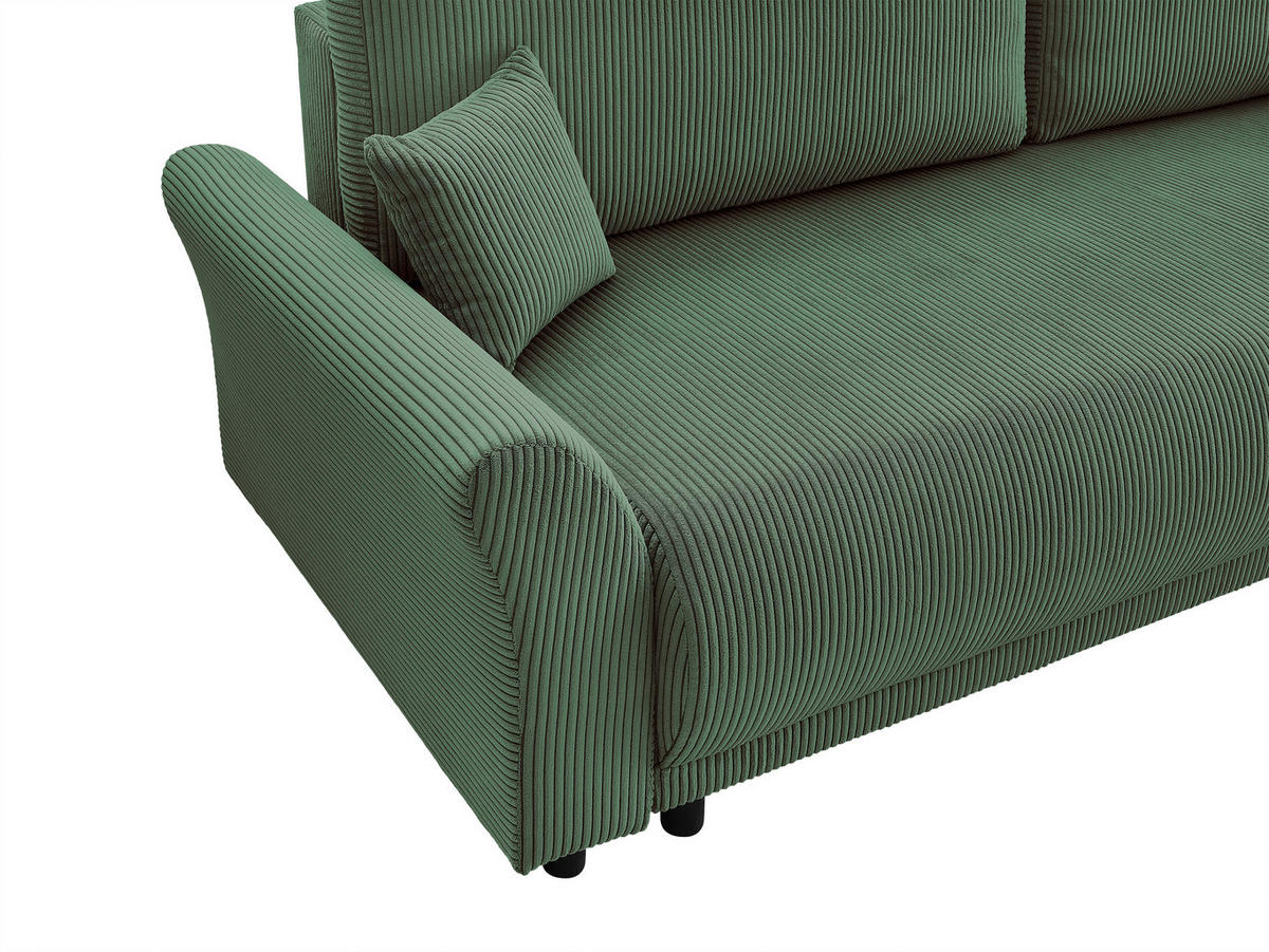 SCHLAFSOFA Malta Cord Grün  inkl. Zierkissen, Rückenkissen, Bettkasten, Schlaffunktion, Rücken echt  - Schwarz/Grün, Design, Textil (244/88/100cm) - P & B