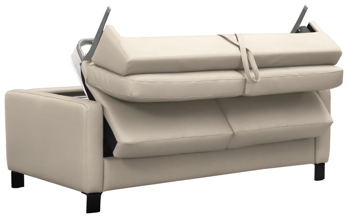 SCHLAFSOFA in Textil, Leder Beige  - Beige/Schwarz, Konventionell, Leder/Textil (190/87/100cm) - Celina Home