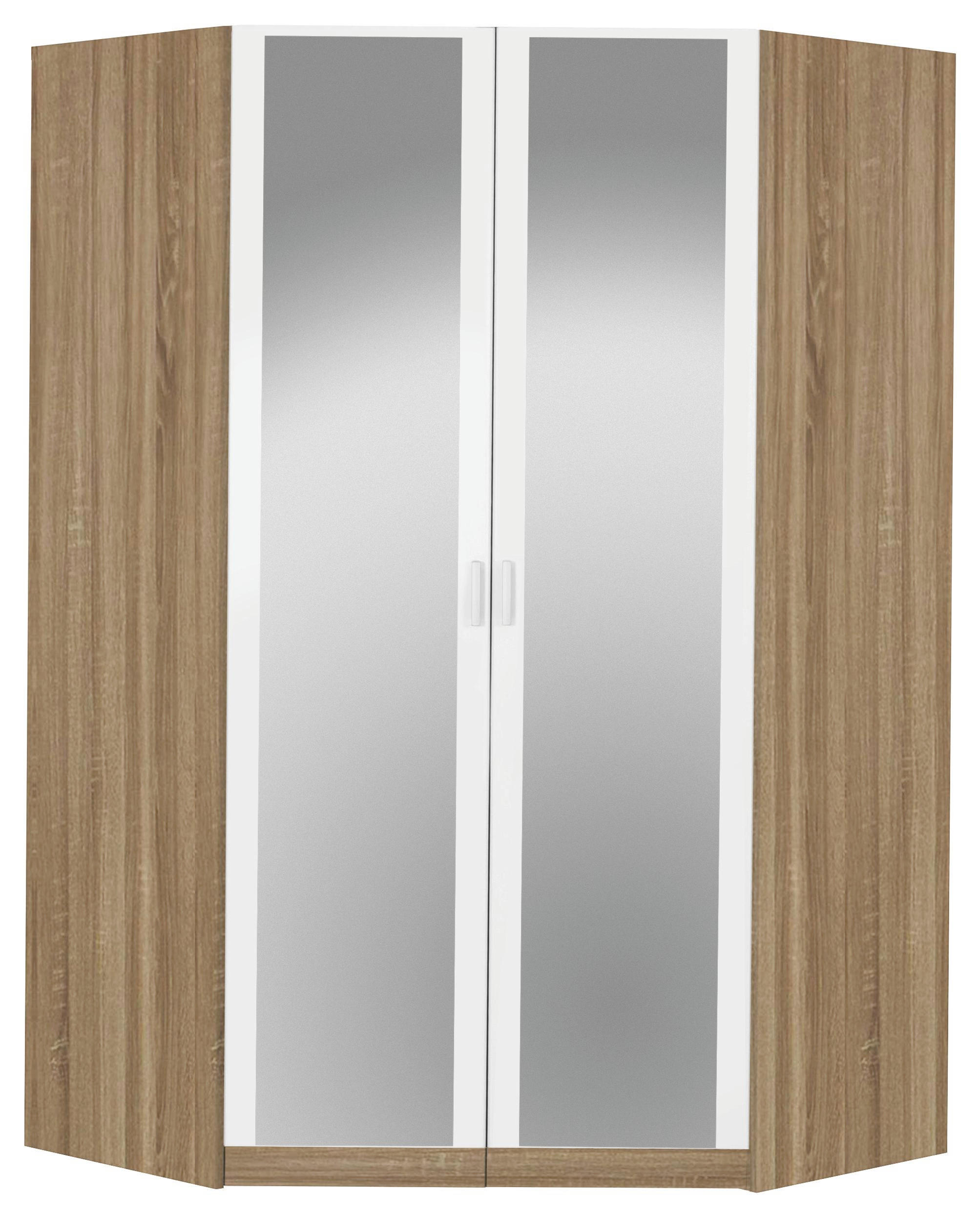 Begehbarer Eckschrank in Weiß, Eichefarben