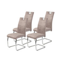 SCHWINGSTUHL-SET 4 Stück  in Stahl Lederlook  - Chromfarben/Beige, MODERN, Textil/Metall (43/98/59cm) - MID.YOU