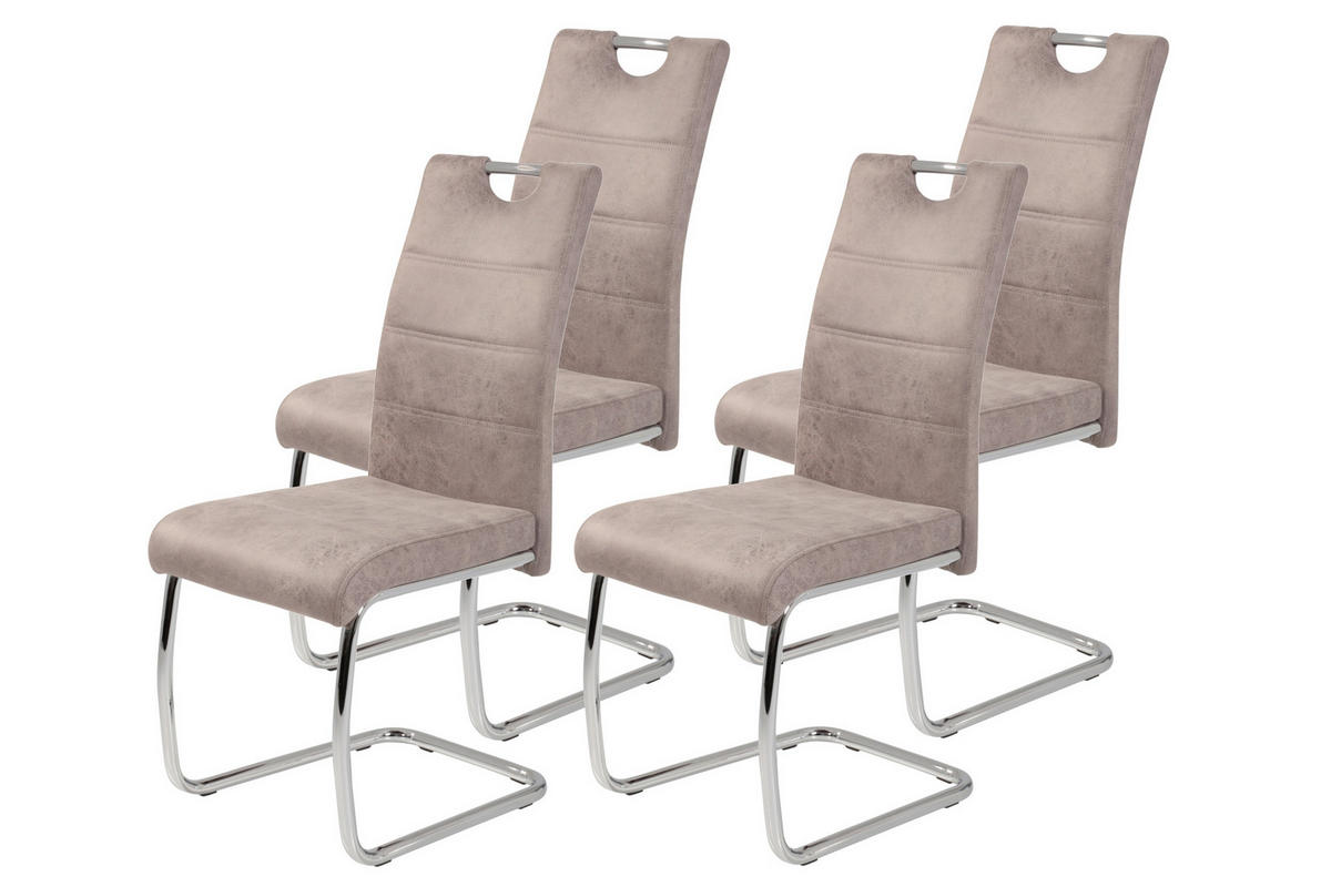 SCHWINGSTUHL-SET 4 Stück  in Stahl Lederlook  - Chromfarben/Beige, MODERN, Textil/Metall (43/98/59cm) - MID.YOU