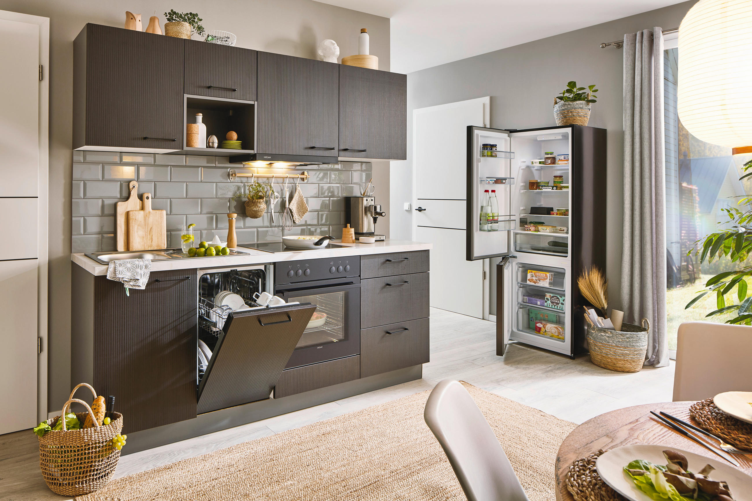 EINBAUKÜCHE   - Dunkelbraun, MODERN, Holzwerkstoff - Welnova