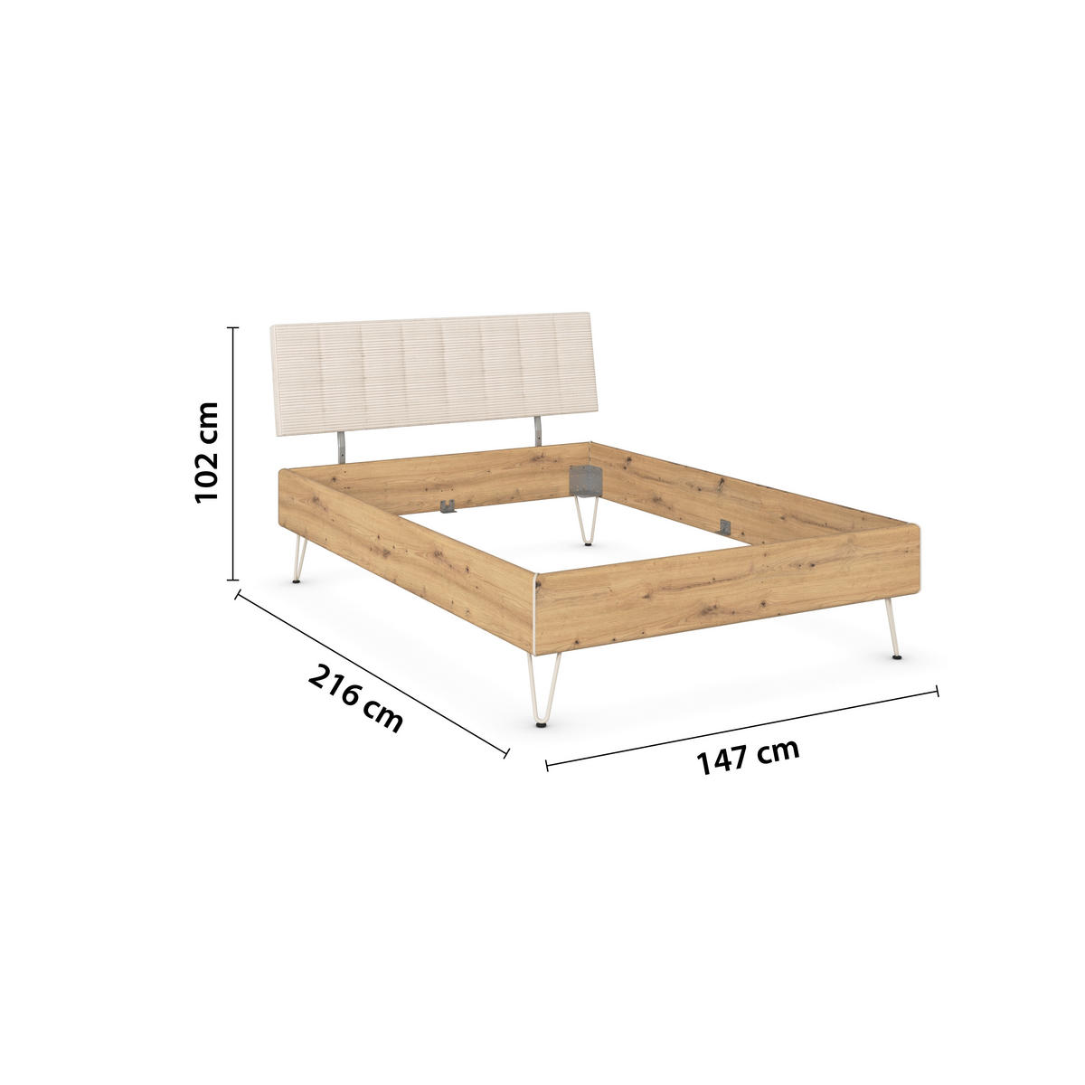 BETT 140/200 cm  in Eiche Artisan  - Champagner/Eiche Artisan, Design, Textil/Metall (140/200cm) - Carryhome