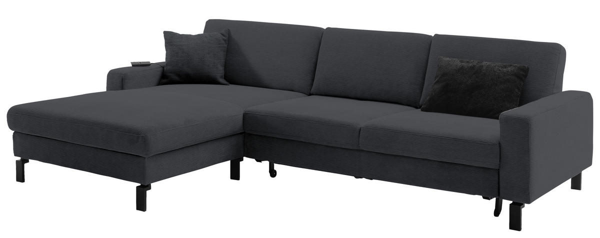 ECKSOFA in Cord Anthrazit  - Anthrazit/Schwarz, Design, Textil/Metall (185/298cm) - Pure Home Lifestyle