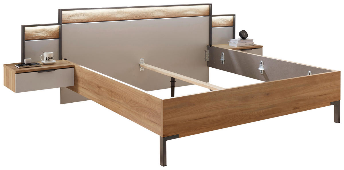 BETTANLAGE 180/200 cm  in Hellgrau, Eichefarben, Graphitfarben  - Eichefarben/Hellgrau, Design, Holz/Holzwerkstoff (180/200cm) - Xora