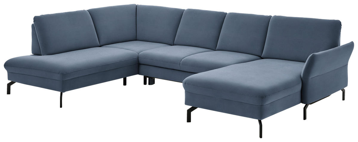 WOHNLANDSCHAFT in Velours Hellblau  - Schwarz/Hellblau, Design, Textil/Metall (220/335/179cm) - Beldomo System