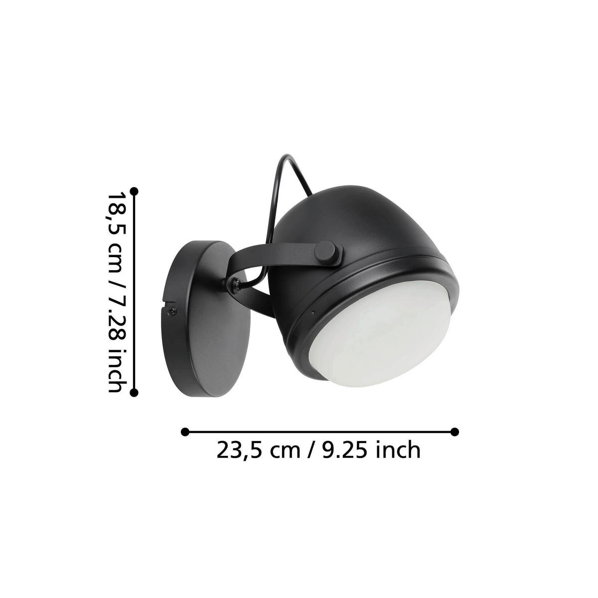 WANDLEUCHTE 18,5/18,5 cm   - Schwarz/Weiß, Design, Glas/Metall (18,5/18,5cm) - Eglo