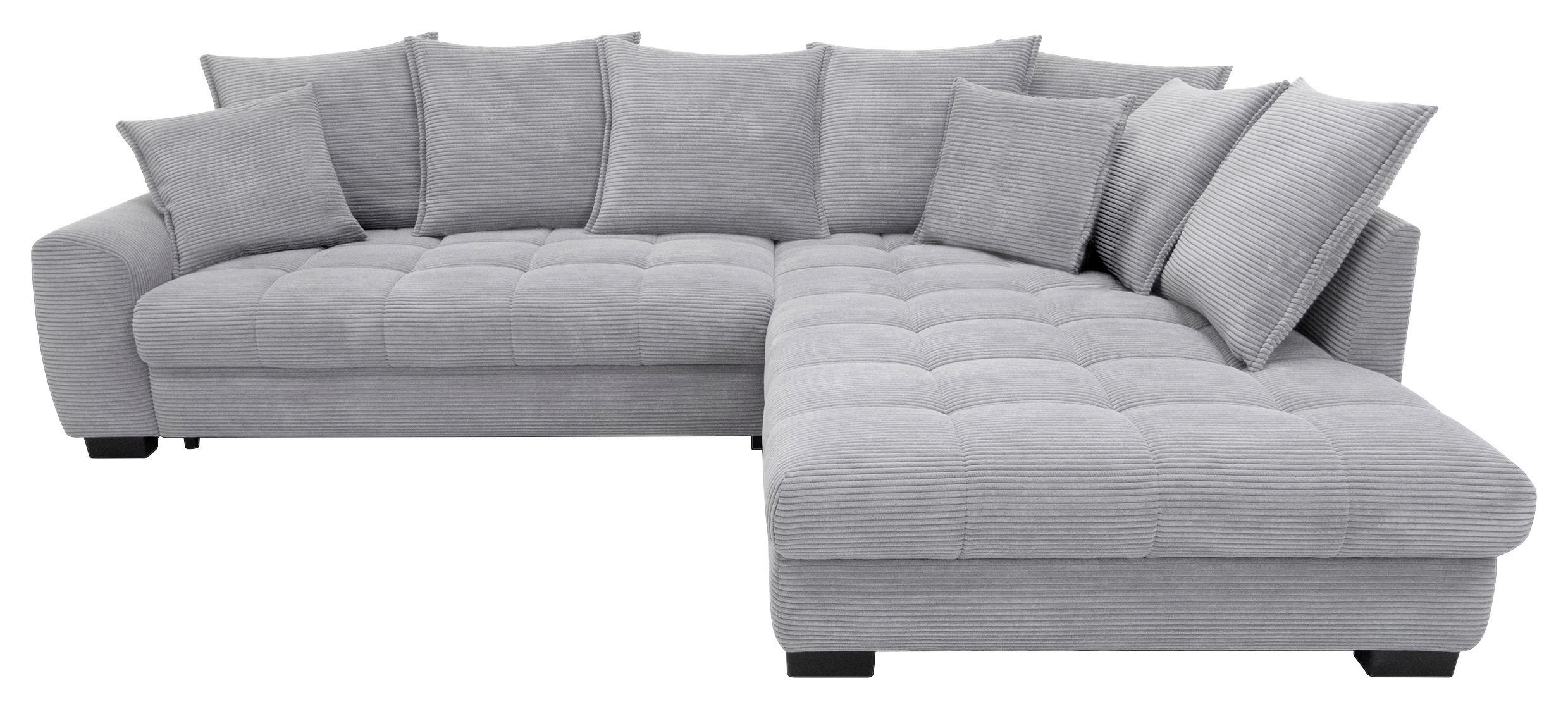 ECKSOFA Grau Cord Rückenkissen, Armlehnenkissen, Bettkasten, Schlaffunktion, Rücken echt, Liegefläche im Originalstoff  - Schwarz/Grau, KONVENTIONELL, Kunststoff/Textil (304/212cm) - Carryhome