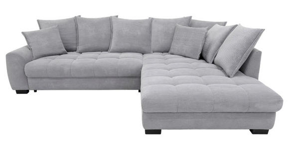 ECKSOFA Hellgrau Cord Rückenkissen, Armlehnenkissen, Bettkasten, Schlaffunktion, Rücken echt, Liegefläche im Originalstoff  - Hellgrau/Schwarz, KONVENTIONELL, Kunststoff/Textil (304/212cm) - Carryhome