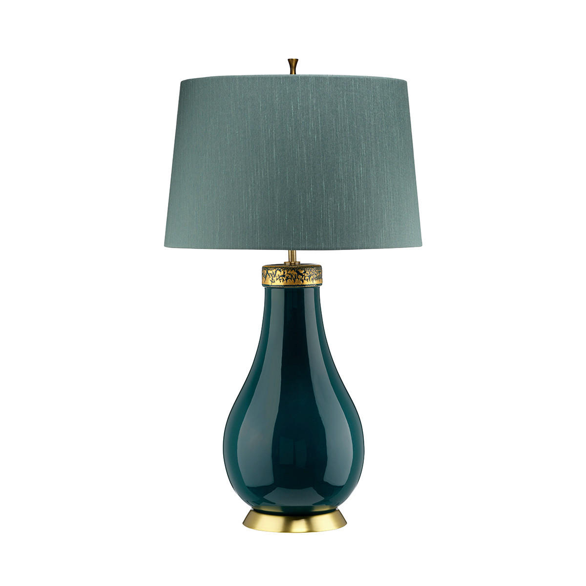 TISCHLEUCHTE - Türkis/Messingfarben, Konventionell, Keramik/Textil (41/73.5cm) - Elstead Lighting