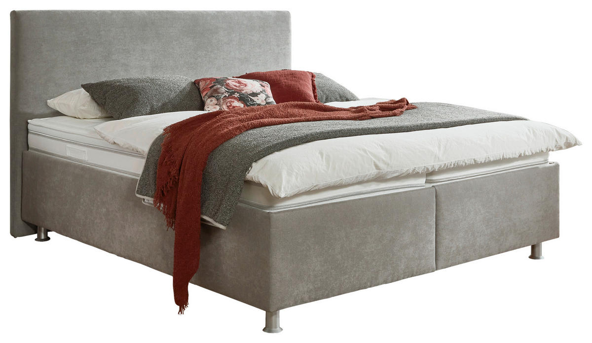 POLSTERBETT 160/200 cm,  in Naturfarben, Weiß, Matratze, gepolstertes Kopfteil, Lattenrost, Bettkasten, H2 + H3 = mittel + fest  - Beige/Alufarben, Design, Holz/Holzwerkstoff (160/200cm) - Beldomo - Sleep