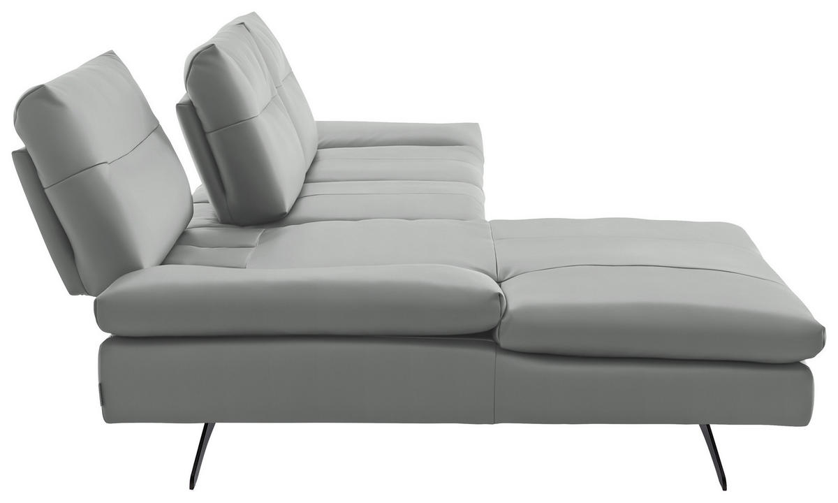 ECKSOFA in Echtleder Grau  158/342 cm  - Schwarz/Grau, MODERN, Leder/Metall (158/342cm) - Chilliano