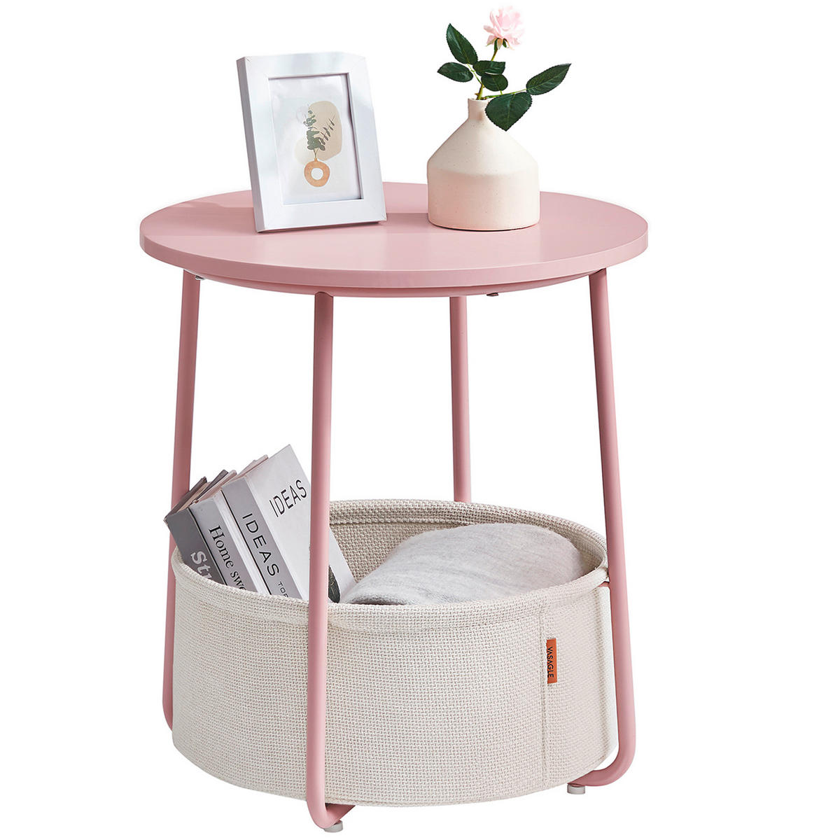 BEISTELLTISCH 45/45/51 cm Recyclingholz Rosa, Weiß rund  - Rosa/Weiß, Design, Holz/Textil (45/45/51cm) - Boxxx