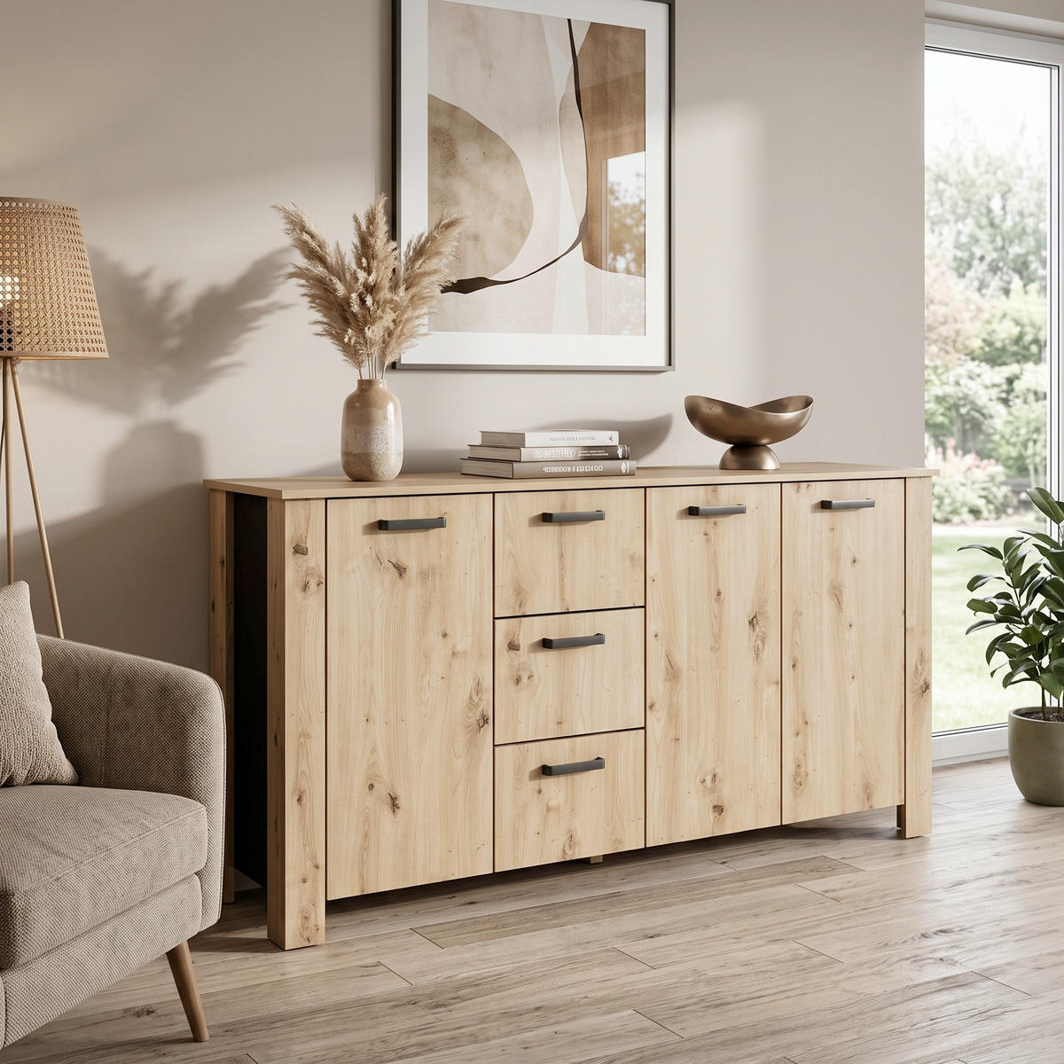 SIDEBOARD  160/84/40 cm 3 Schublade(n)  - Schwarz/Eiche Artisan, Design, Holzwerkstoff (160/84/40cm) - MID.YOU