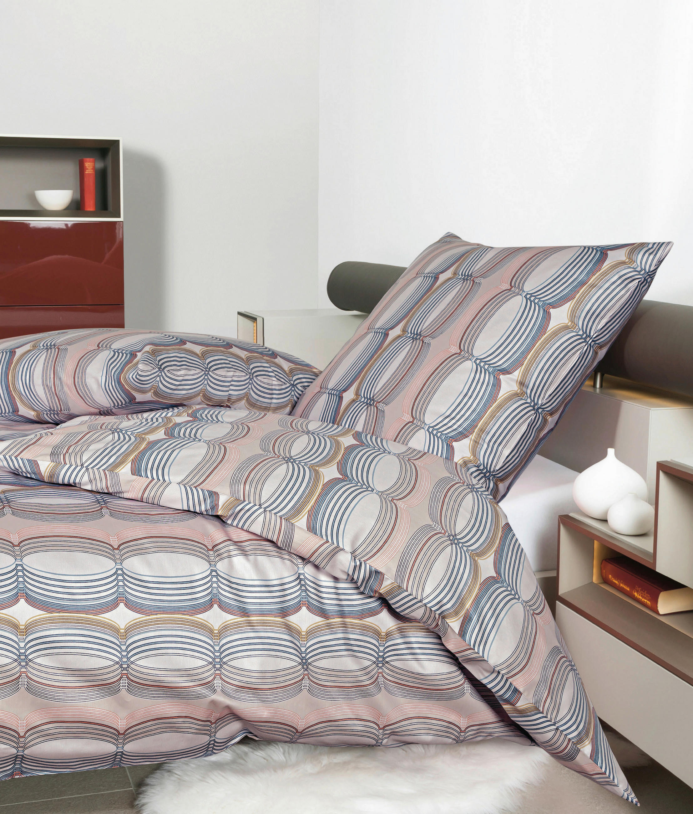 BETTWÄSCHE MOMENTS Makosatin 135/200 cm  - Blau/Koralle, Basics, Textil (135/200cm) - Janine