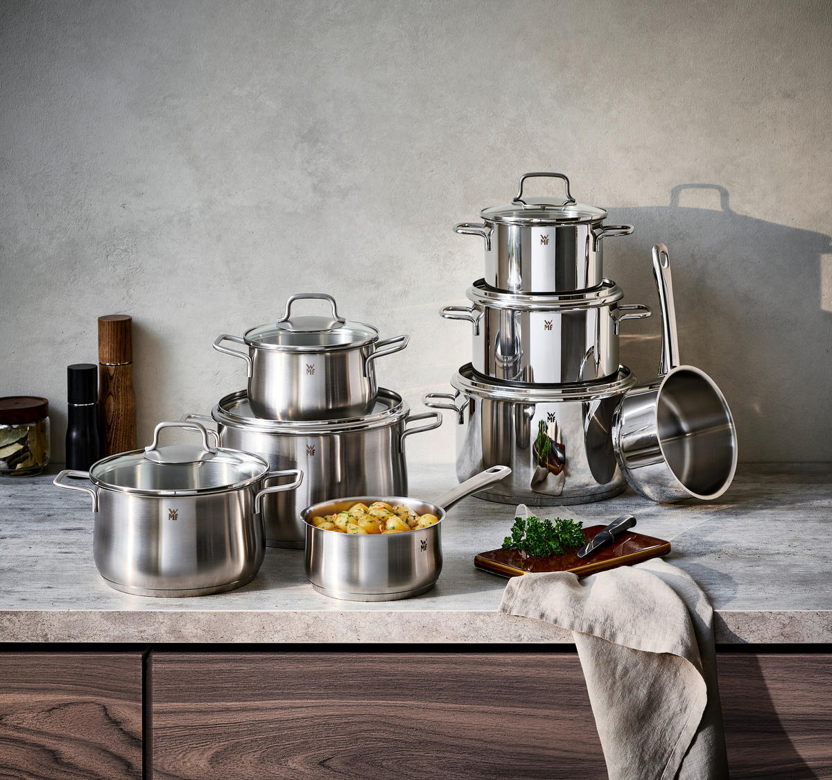 KOCHTOPFSET Brillant 4-teilig  - Edelstahlfarben, Basics, Glas/Metall - WMF