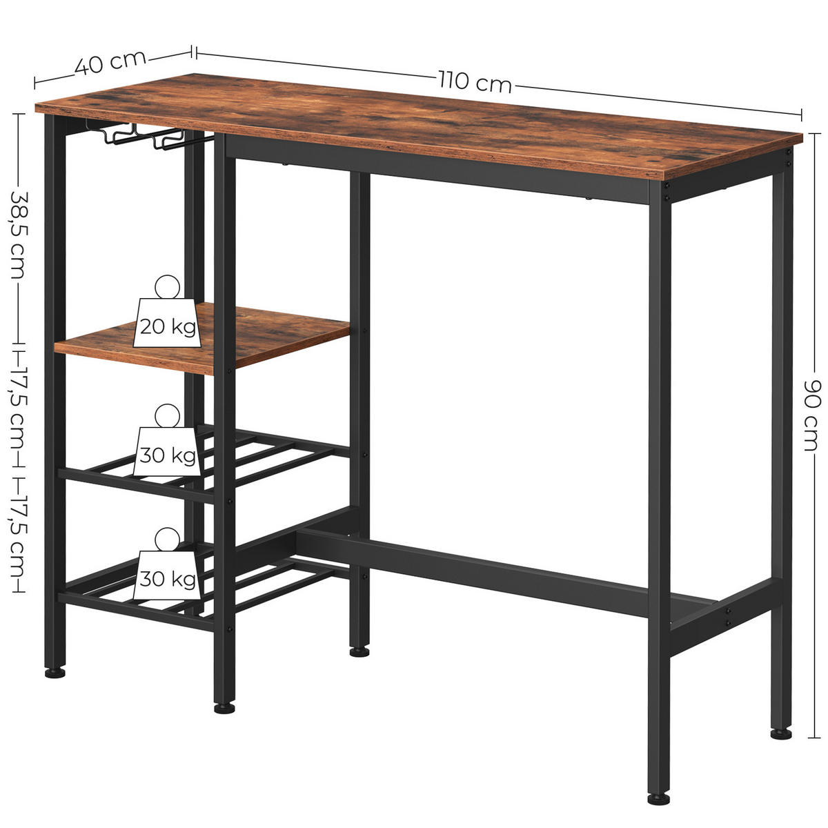 BAROVÝ STÔL, čierna, tmavohnedá, 110/40/90 cm - čierna/tmavohnedá, Trend, kov/kompozitné drevo (110/40/90cm) - Boxxx