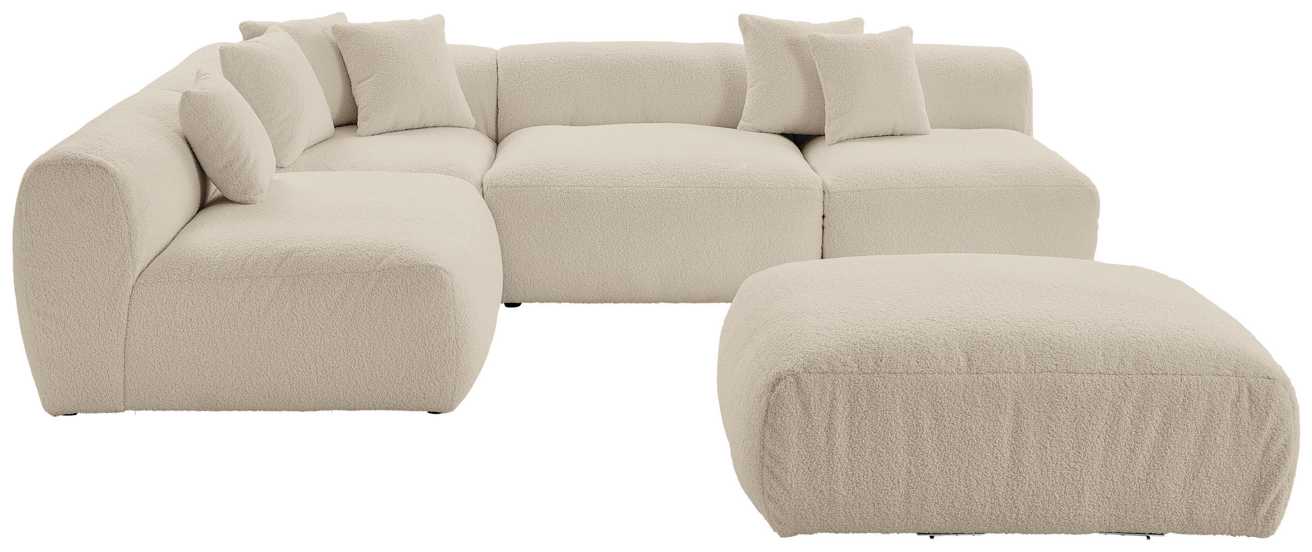 ECKSOFA inkl. Hocker BLOOM Beige Flachgewebe, Teddystoff  - Beige, Trend, Textil (215/300cm) - Livetastic