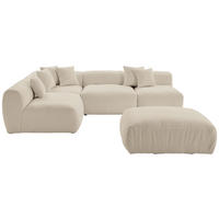 ECKSOFA inkl. Hocker BLOOM Beige Flachgewebe, Teddystoff  - Beige, Trend, Textil (215/300cm) - Livetastic