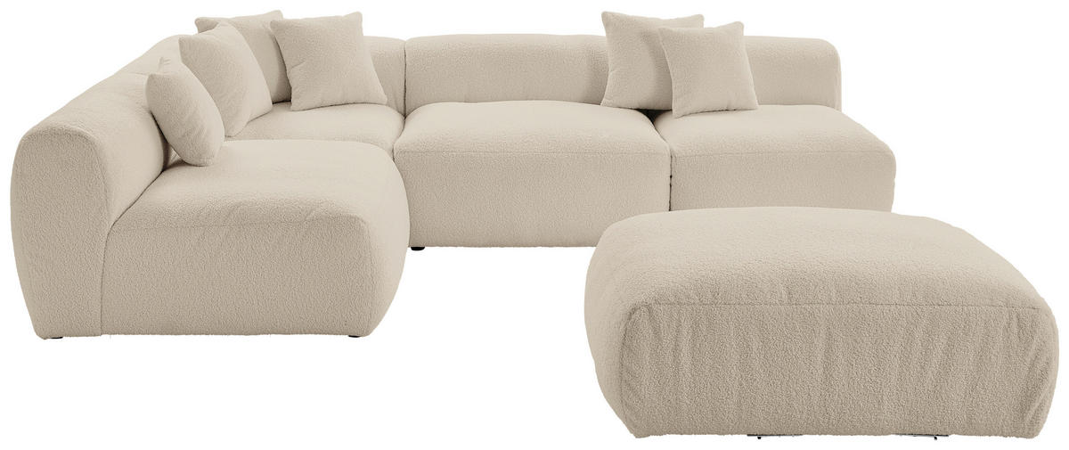 ECKSOFA inkl. Hocker BLOOM Beige Flachgewebe, Teddystoff  - Beige, Trend, Textil (215/300cm) - Livetastic