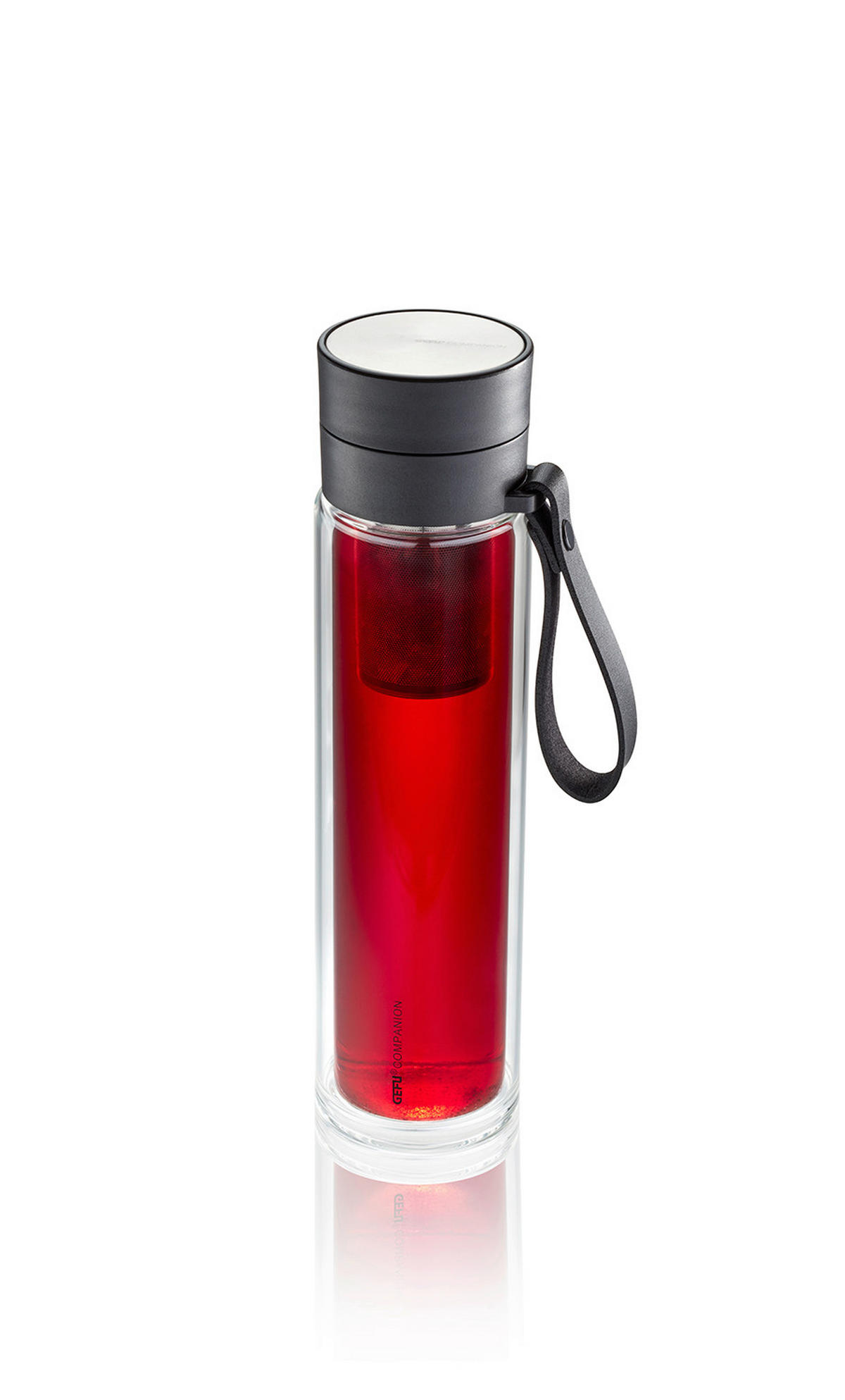 TRINKFLASCHE 0,450 L  - Edelstahlfarben/Schwarz, KONVENTIONELL, Glas/Textil (8/8/28cm) - Gefu