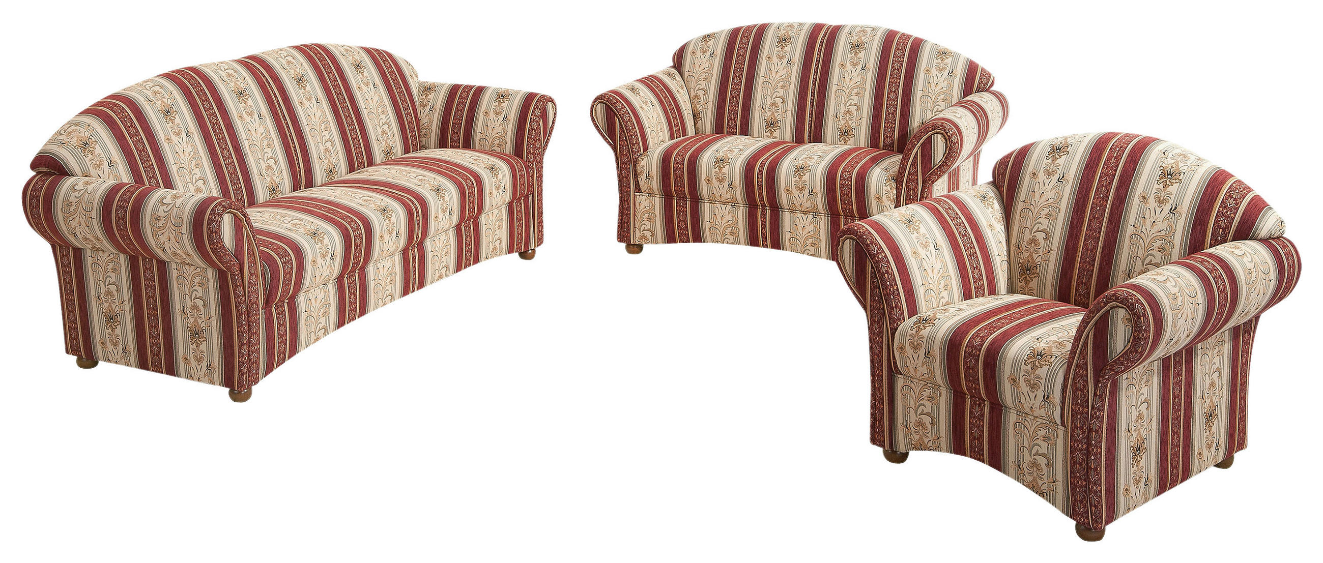 DREISITZER-SOFA Chenille Rot, Beige  - Beige/Rot, Design, Holz/Textil (202/85/81cm) - Max Winzer