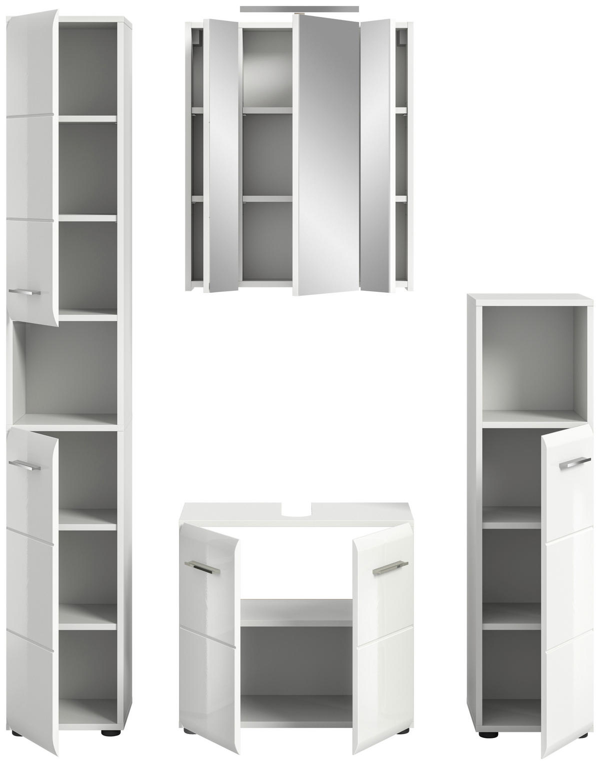 BADEZIMMER 4-teilig  in 120 cm  - Weiß Hochglanz/Silberfarben, MODERN, Holzwerkstoff/Kunststoff (120cm) - MID.YOU