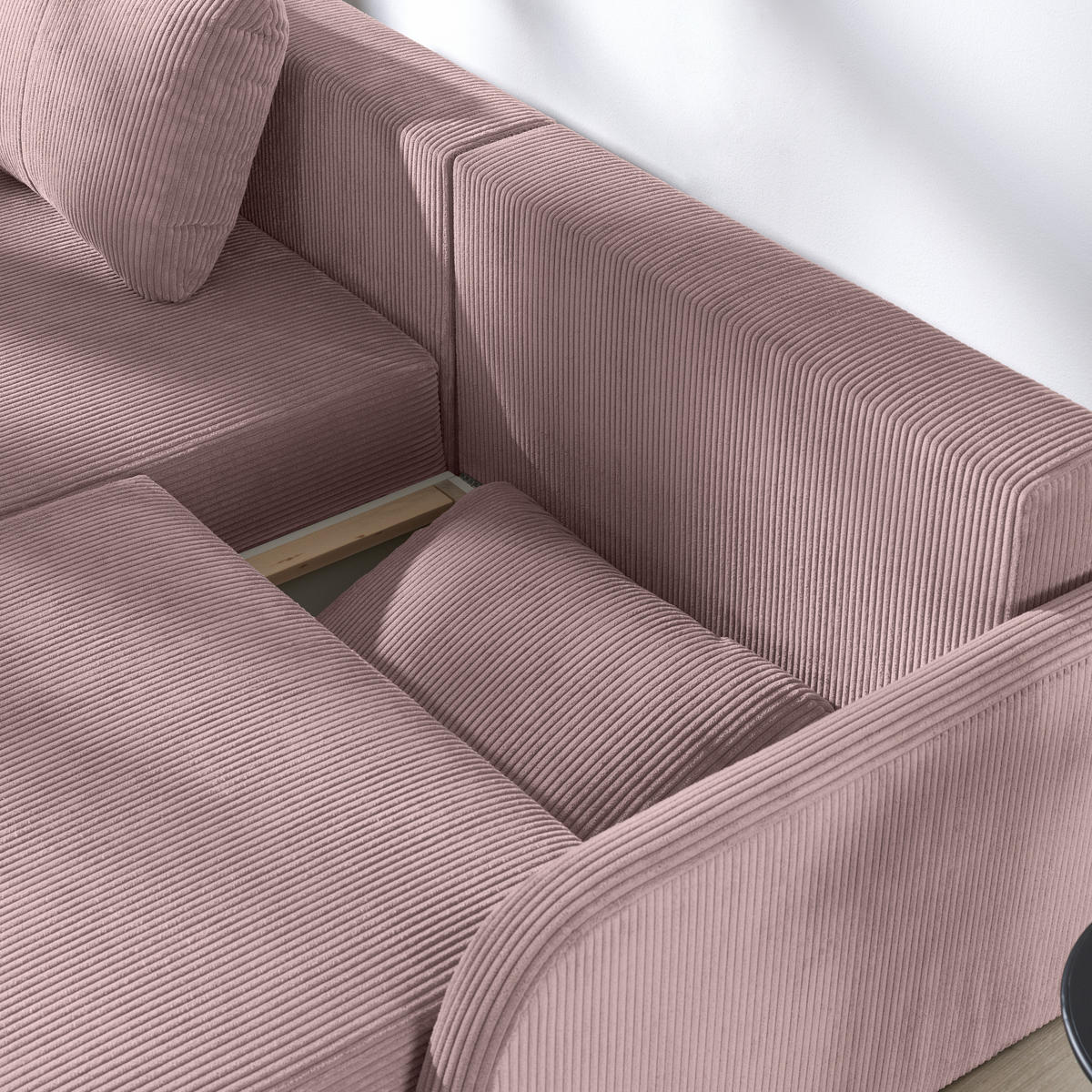 ECKSOFA in Cord Rosa  - Schwarz/Rosa, Konventionell, Kunststoff/Textil (217/146cm) - Carryhome
