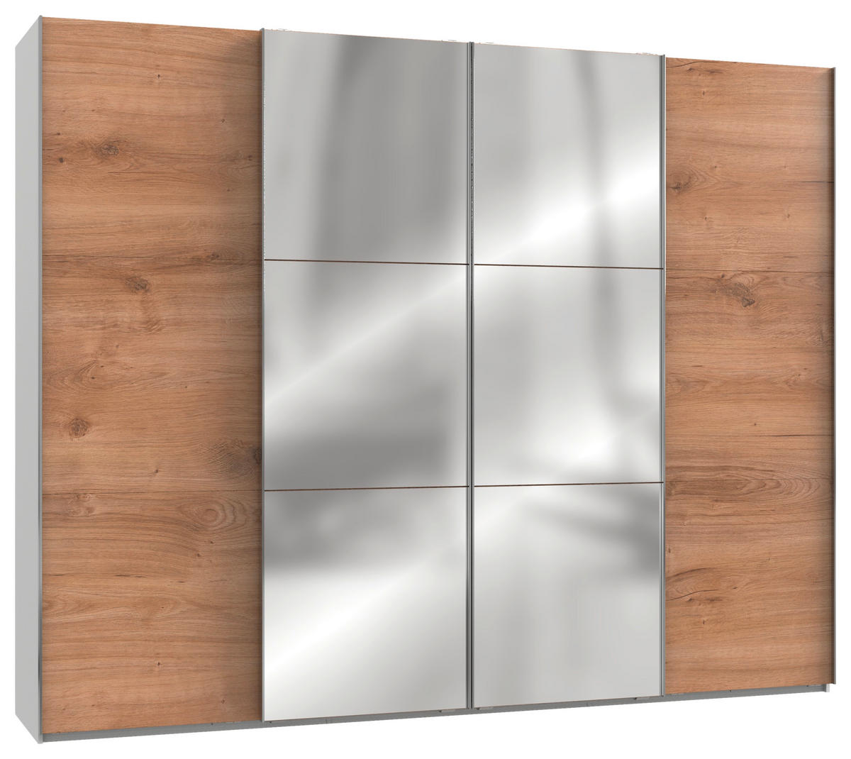 SCHWEBETÜRENSCHRANK 300/236/65 cm 4-türig Weiß, Eichefarben  - Chromfarben/Eichefarben, MODERN, Holzwerkstoff/Metall (300/236/65cm) - MID.YOU