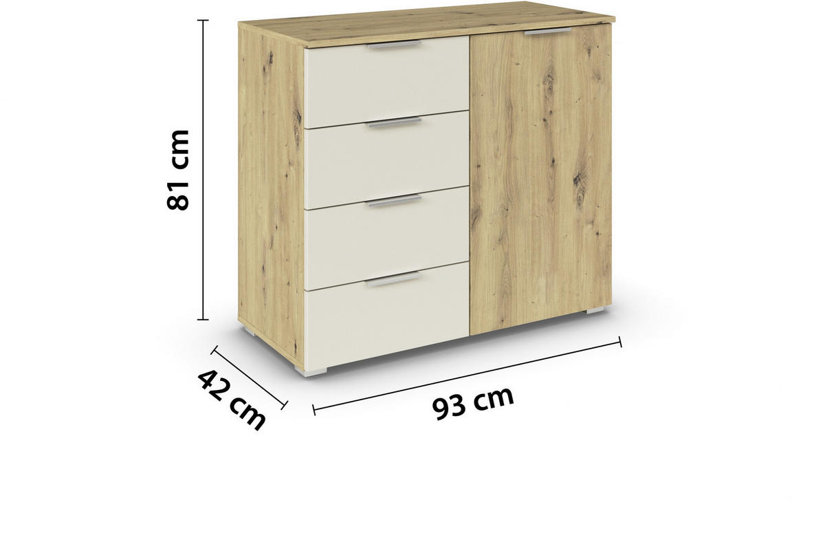 KOMMODE 93/81/42 cm  in Champagner, Eiche Artisan  - Champagner/Silberfarben, Modern, Holzwerkstoff/Metall (93/81/42cm) - Boxxx