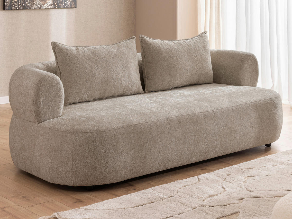 3-SITZER-SOFA Chenille Hellbraun  - Hellbraun/Schwarz, Design, Kunststoff/Textil (200/76/96cm) - Livetastic