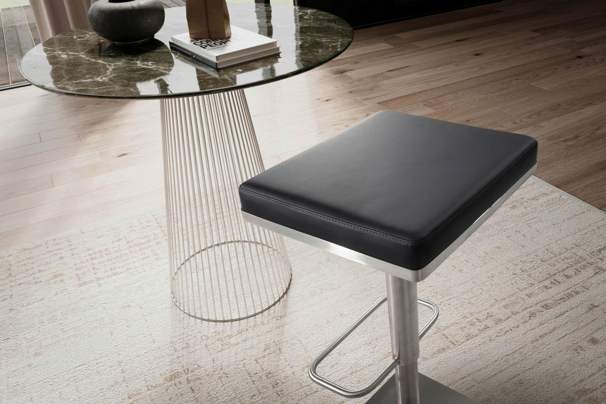 BARHOCKER Lederlook Schwarz  - Silberfarben/Schwarz, Design, Textil/Metall (37/82/37cm) - MID.YOU