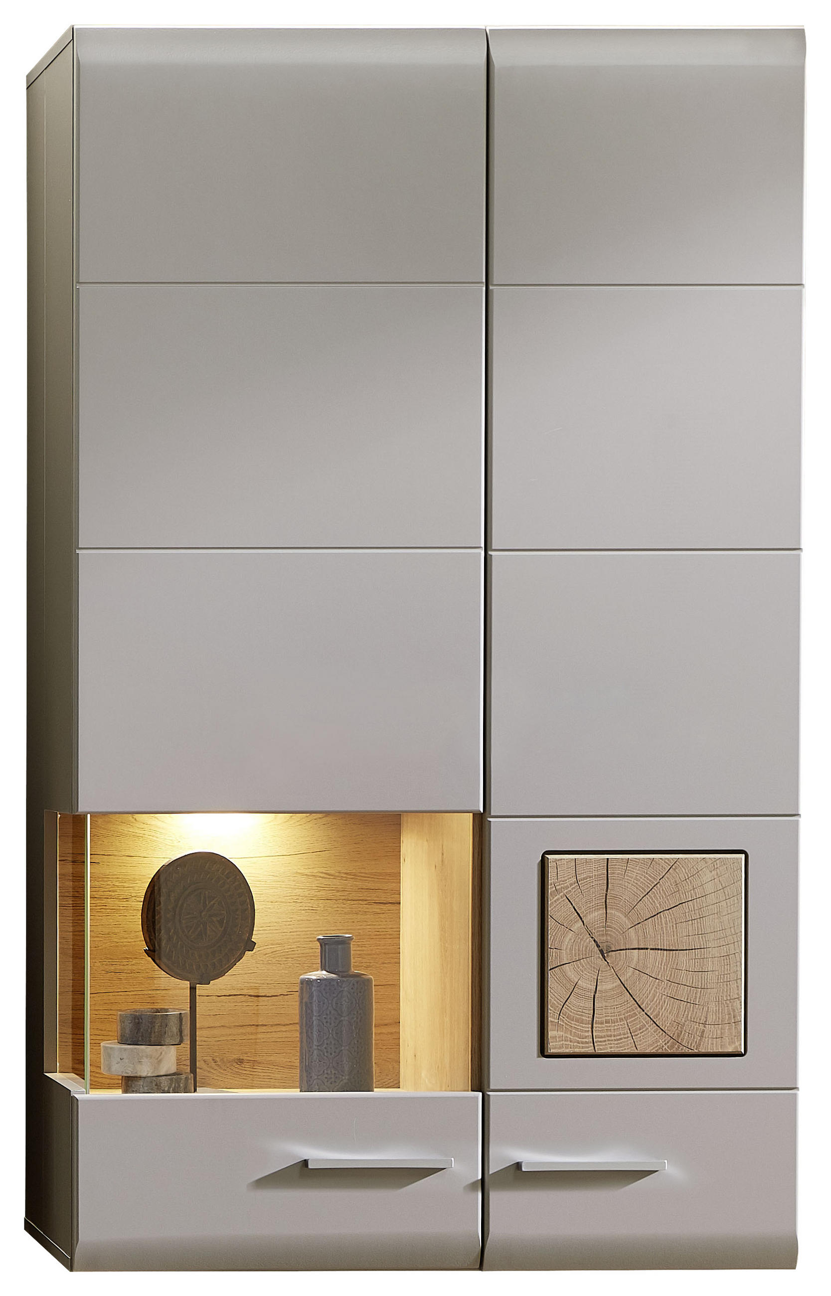 HÄNGEVITRINE Eichefarben Beleuchtung, Einlegeböden - Chromfarben/Eichefarben, Design, Glas/Holzwerkstoff (80/136/37cm) - Livetastic