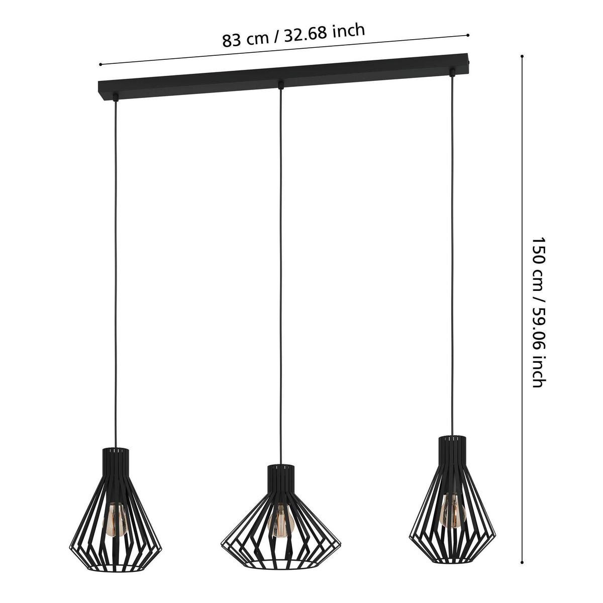 HÄNGELEUCHTE 96/27/150 cm  - Schwarz, KONVENTIONELL, Metall (96/27/150cm) - Eglo