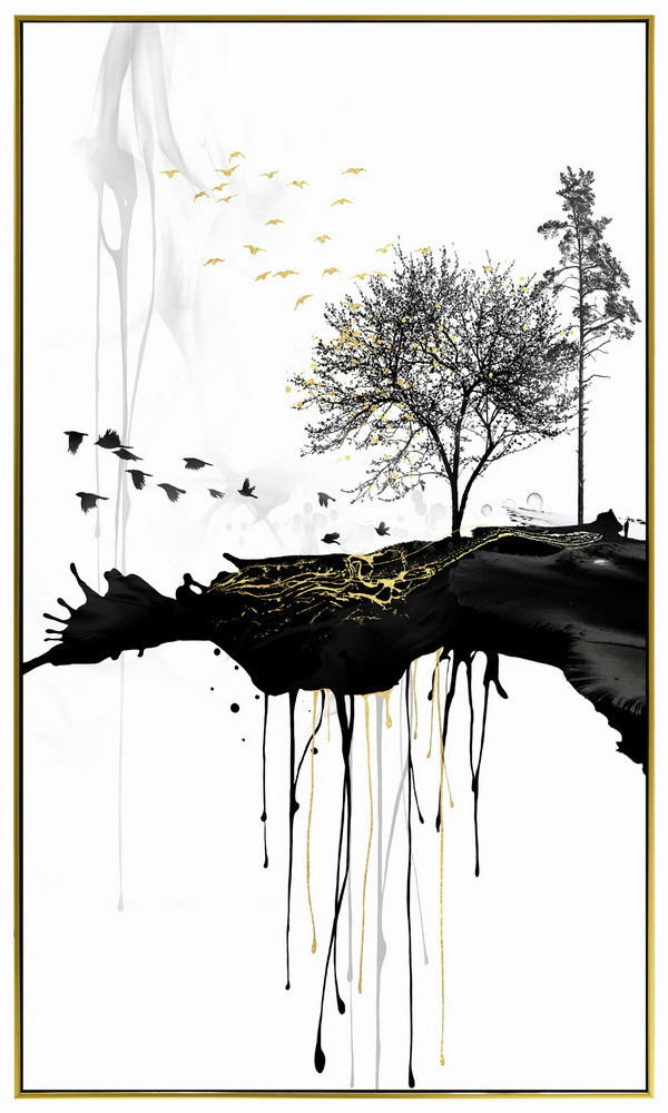 KUNSTDRUCK Bäume  - Goldfarben/Schwarz, Design, Holz/Kunststoff (70/120cm) - Monee