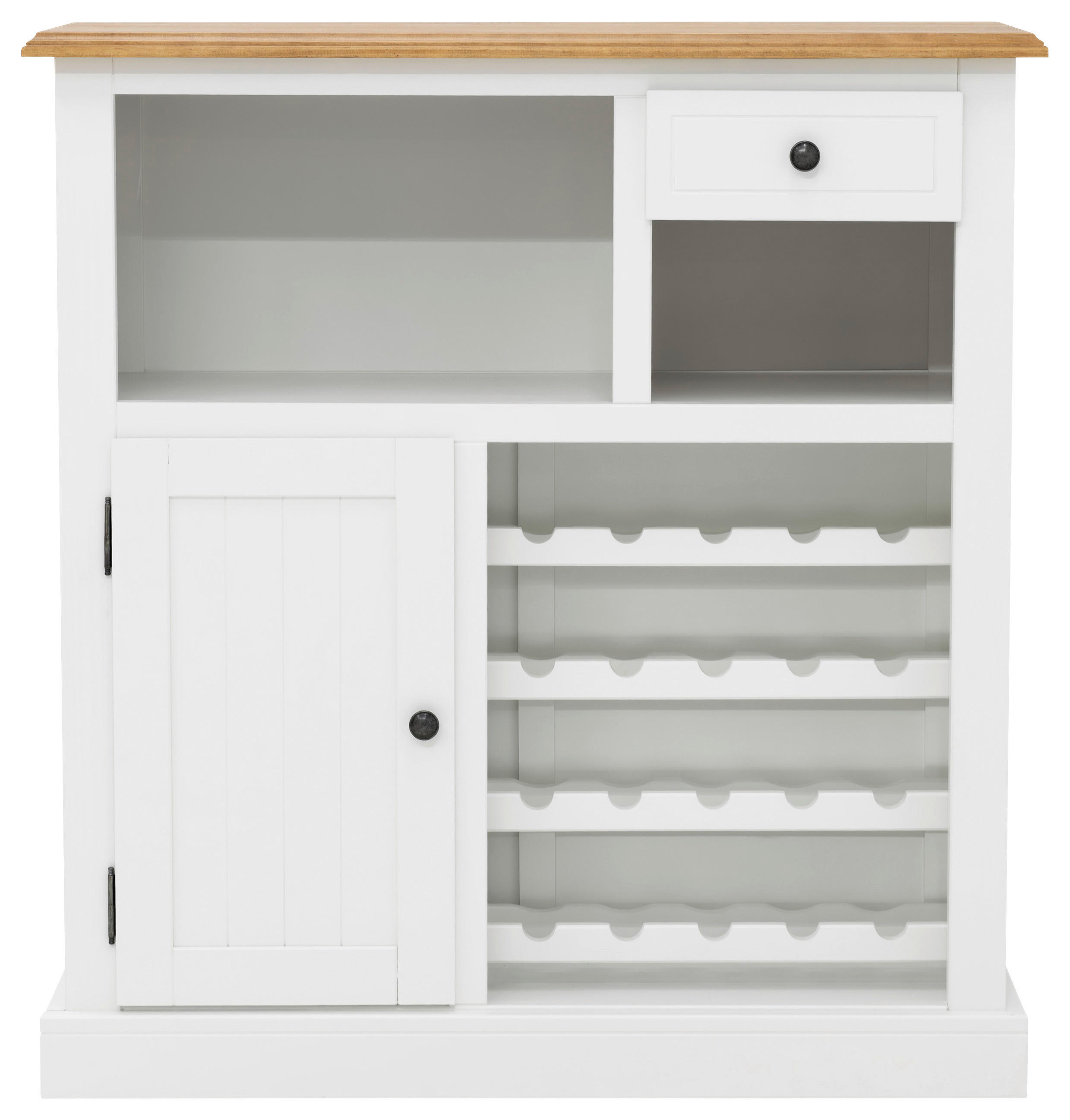 BAR Kiefer massiv Weiß, Eichefarben  - Eichefarben/Silberfarben, MODERN, Holz/Holzwerkstoff (105/110/42cm) - MID.YOU
