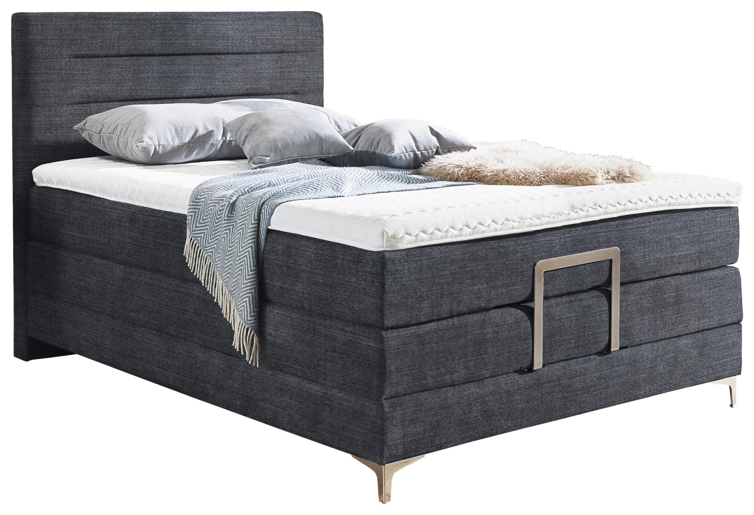 BOXSPRINGBETT 120/200 cm in Dunkelgrau - Dunkelgrau/Silberfarben, KONVENTIONELL, Holz/Textil (120/200cm) - Voleo