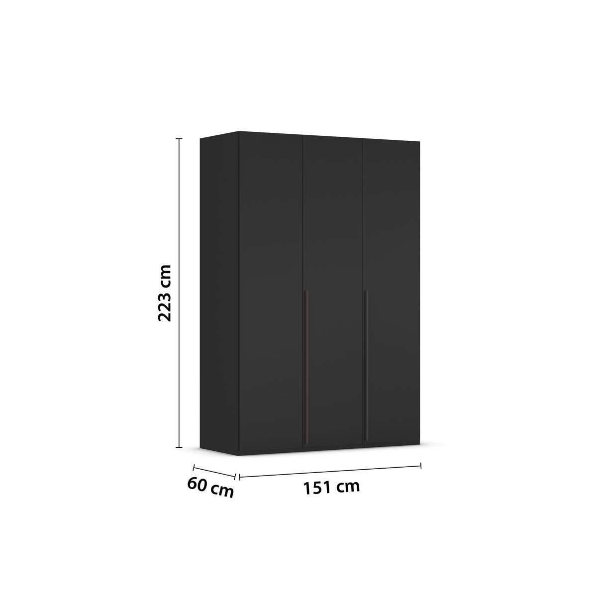 DREHTÜRENSCHRANK 151/223/60 cm 3-türig Schwarz  - Graphitfarben/Schwarz, Design, Holzwerkstoff/Metall (151/223/60cm) - home24