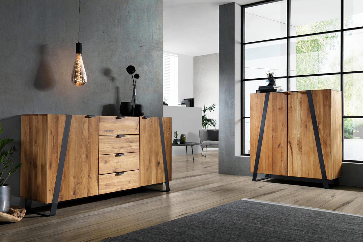 SIDEBOARD  in 172,8/90,6/43 cm  - Eichefarben/Schwarz, Trend, Holz/Metall (172,8/90,6/43cm) - Landscape