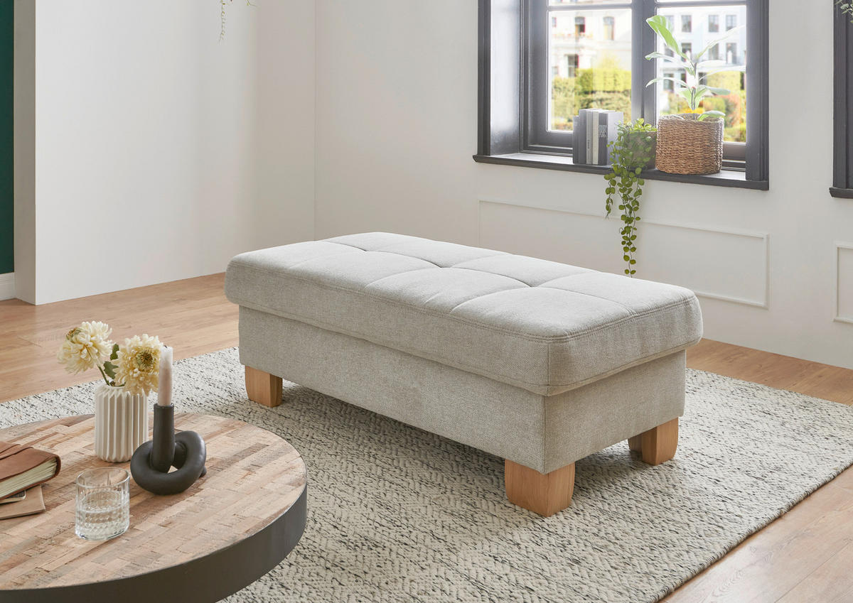 ECKSOFA in Flachgewebe Ecru  - Wildeiche/Ecru, Natur, Holz/Textil (243/301cm) - Voleo
