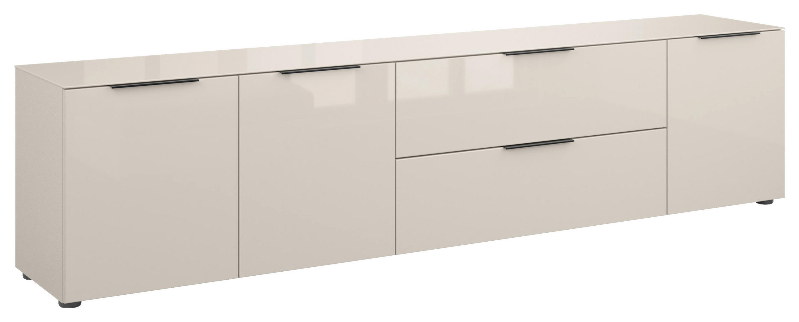 LOWBOARD Style 225/53,9/40 cm 1 Schublade(n) Typenauswahl, Beimöbel erhältlich, stehend, Abdeckplatte aus Glas  - Kaschmir/Schwarz, Basics, Glas/Holzwerkstoff (225/53,9/40cm)