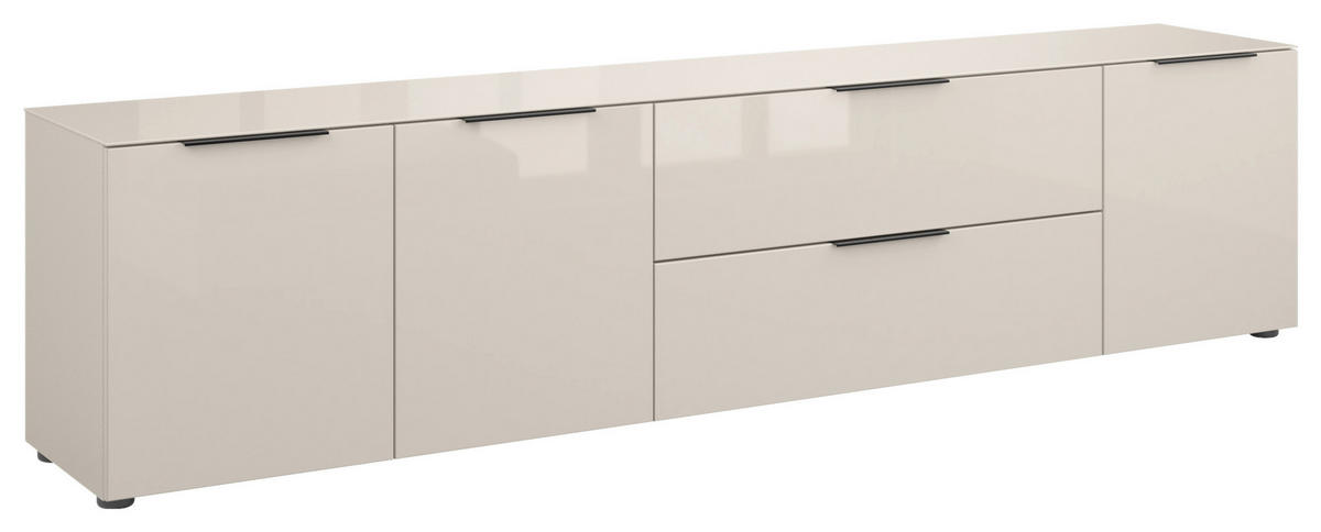 LOWBOARD Style 225/53,9/40 cm 1 Schublade(n) Typenauswahl, Beimöbel erhältlich, stehend, Abdeckplatte aus Glas  - Kaschmir/Schwarz, Basics, Glas/Holzwerkstoff (225/53,9/40cm)