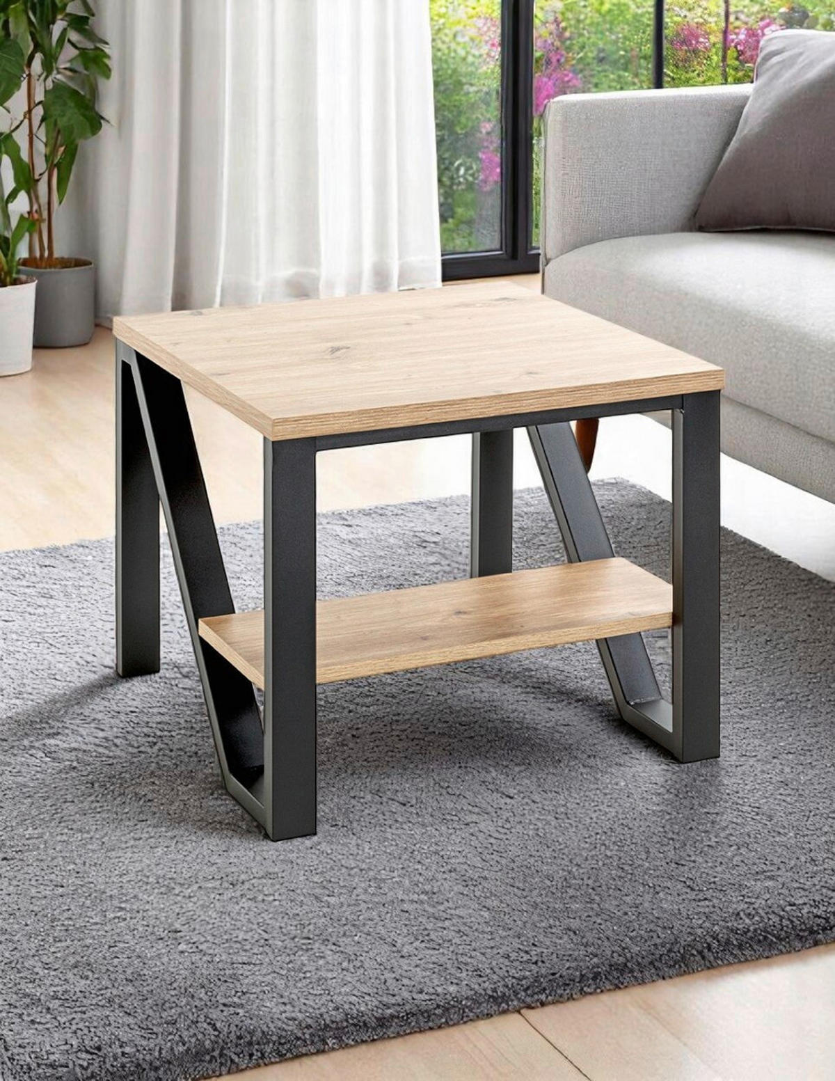 BEISTELLTISCH in Metall, Holzwerkstoff 55/55/48 cm  - Eichefarben/Schwarz, Trend, Holzwerkstoff/Metall (55/55/48cm)