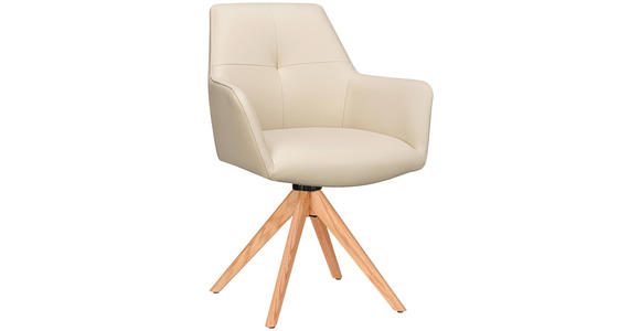 ARMLEHNSTUHL in Echtleder pigmentiert - Eichefarben/Beige, Design, Leder/Holz (60/87,5/63,5cm) - Novel